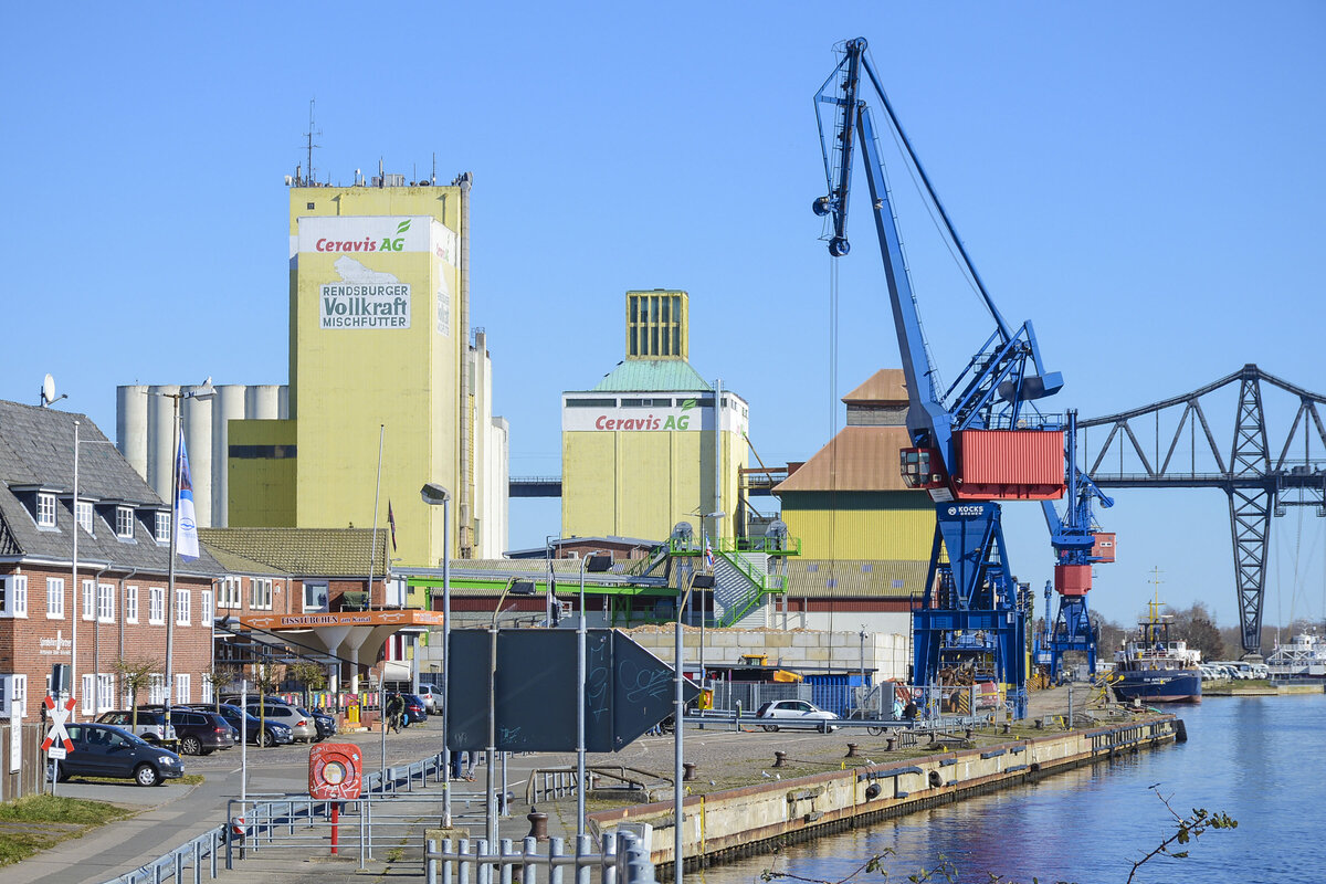 Der Kreishafen am Nord-Ostsee-Kanal in Rendsburg. Aufnahme: 7. März 2022.