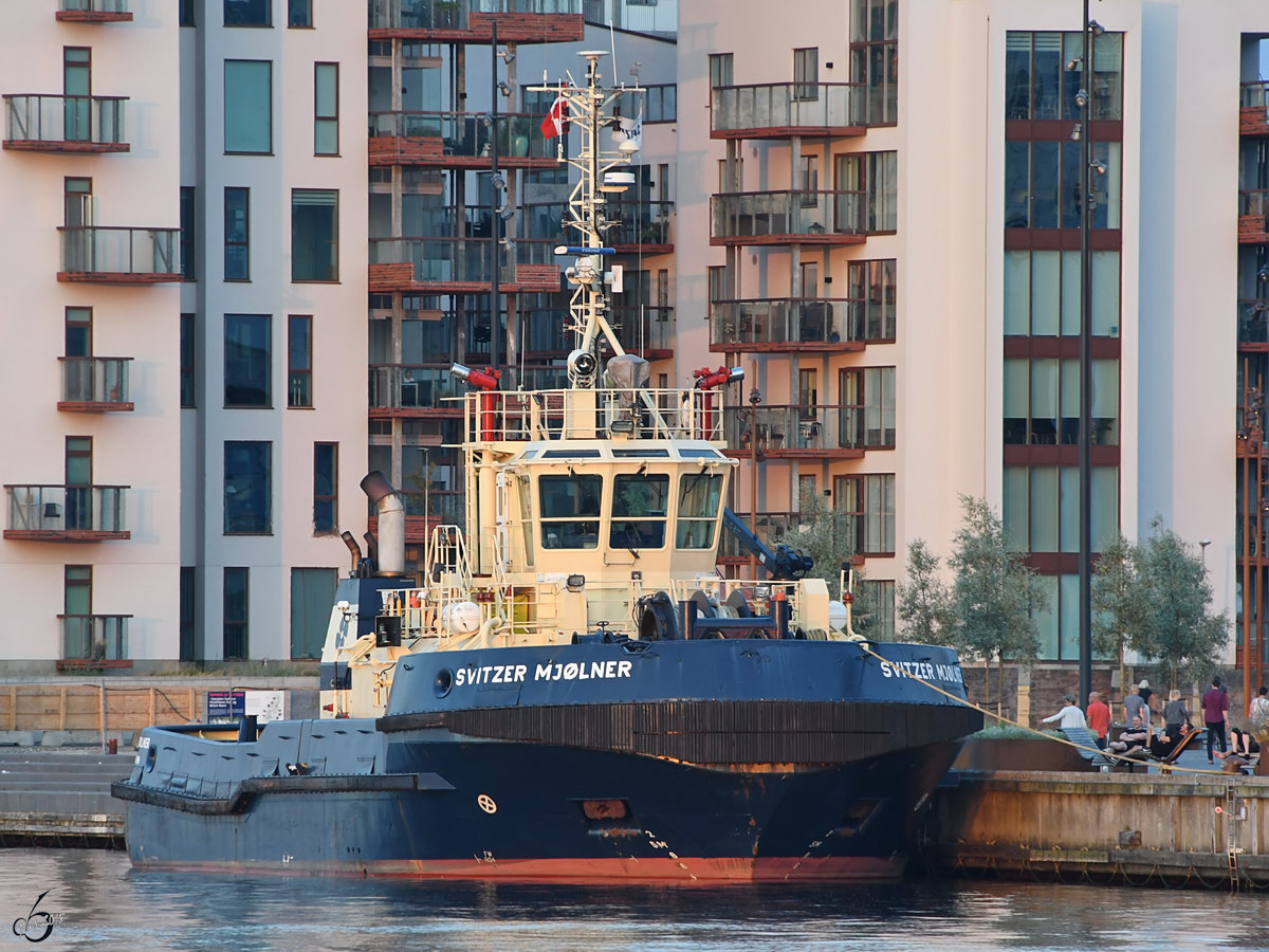 Der Schlepper  Svitzer Mjolner  Anfang Juni 2018 im Hafen von Aalborg.