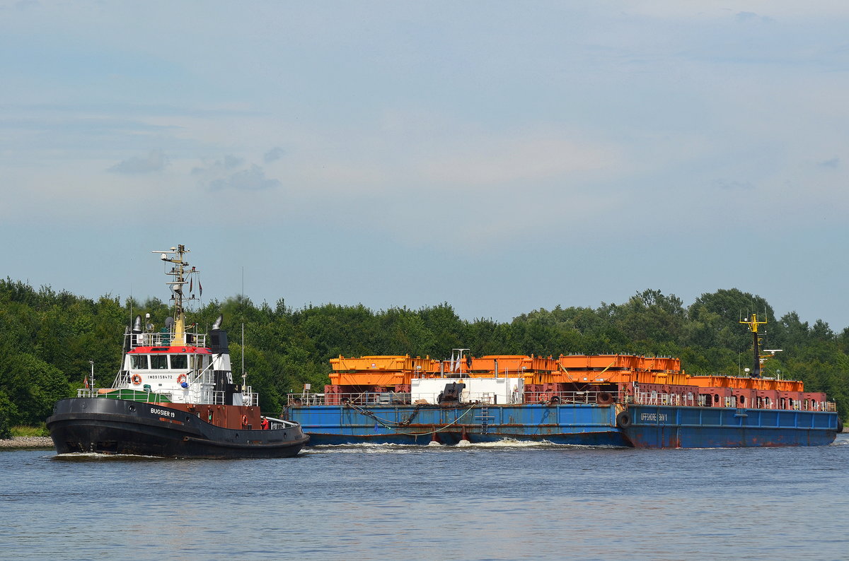 Die Bugsier 19 IMO-Nummer:9158472 Flagge:Deutschland Länge:30.0m Breite:11.0m Baujahr:1997 Bauwerft:Hitzler Werft,Lauenburg Deutschland im Nord-Ostsee-Kanal bei Fischerhütte am 19.07.17