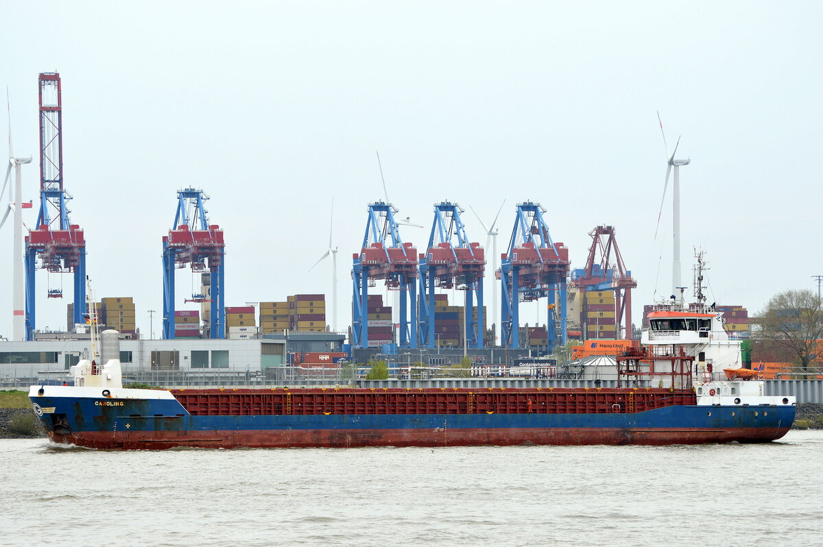 Die CAROLIN G. IMO-Nummer:9462500 Flagge:Antigua und Barbuda Länge:88.0m Breite:12.0m Baujahr:2008 am 17.04.26 in Hamburg von der Großen Elbstraße aufgenommen.