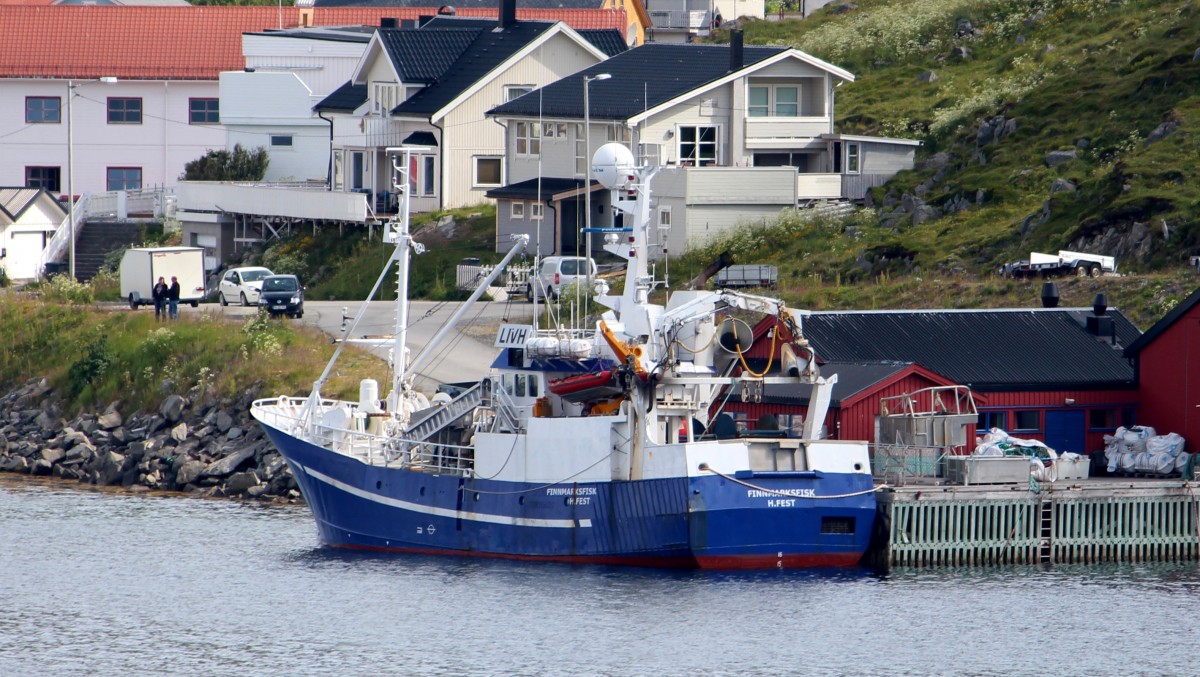 Die Finnmarksfisk am 21.07.2014 im Hafen von Honningsvag.