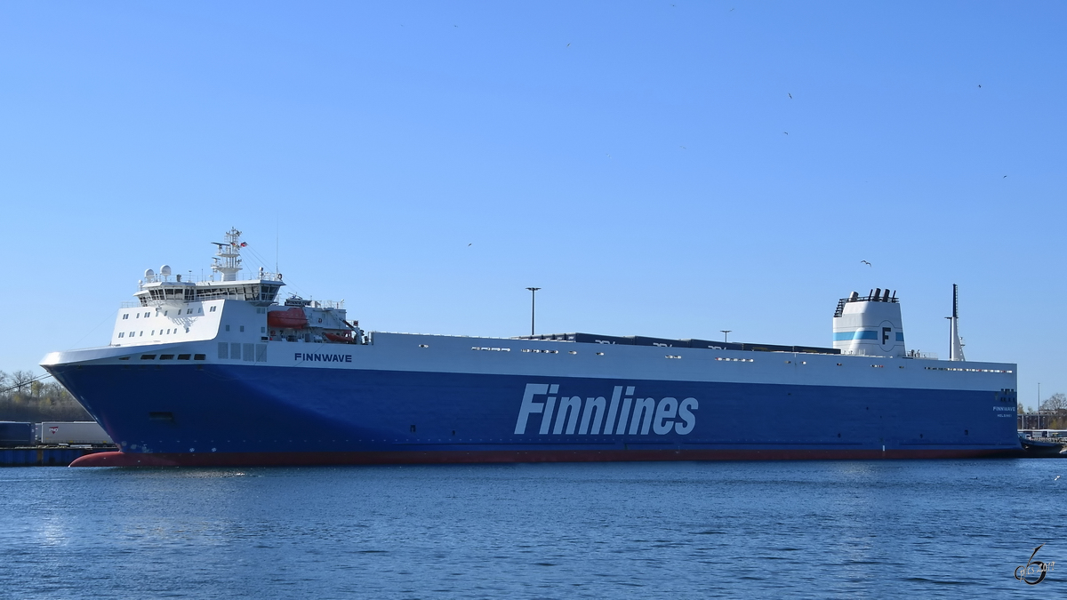 Die Finnwave (IMO: 9468932) war Anfang April 2019 am Skandinavienkai in Travemünde zu sehen.
