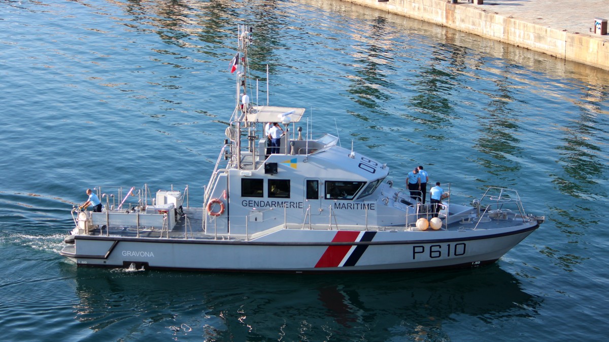 Die Gravona, ein Boot der Gandarmerie, am 27.10.2013 im Hafen von Ajaccio.