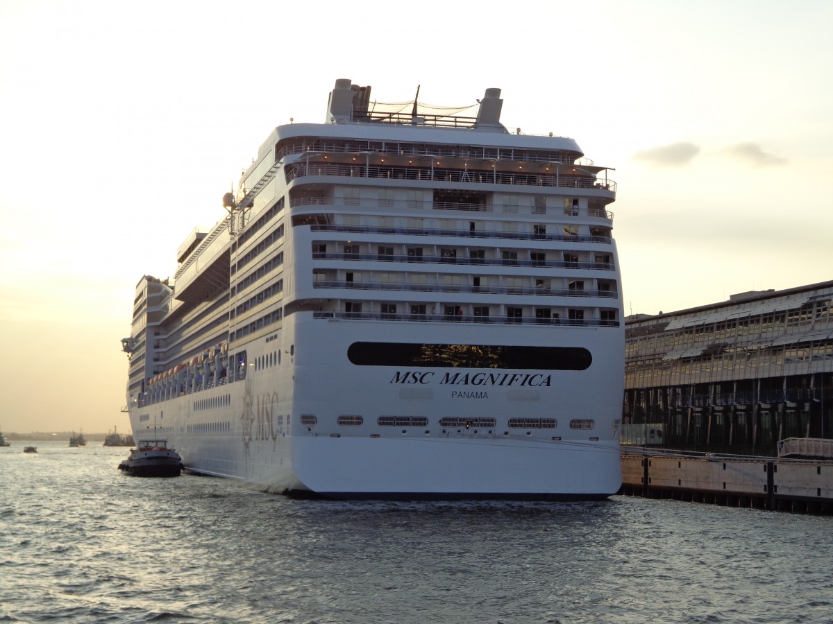 Die MSC Magnifica (294m lang,Indienstst.2010) in Hamburg Dockland Altona am 23.08.13