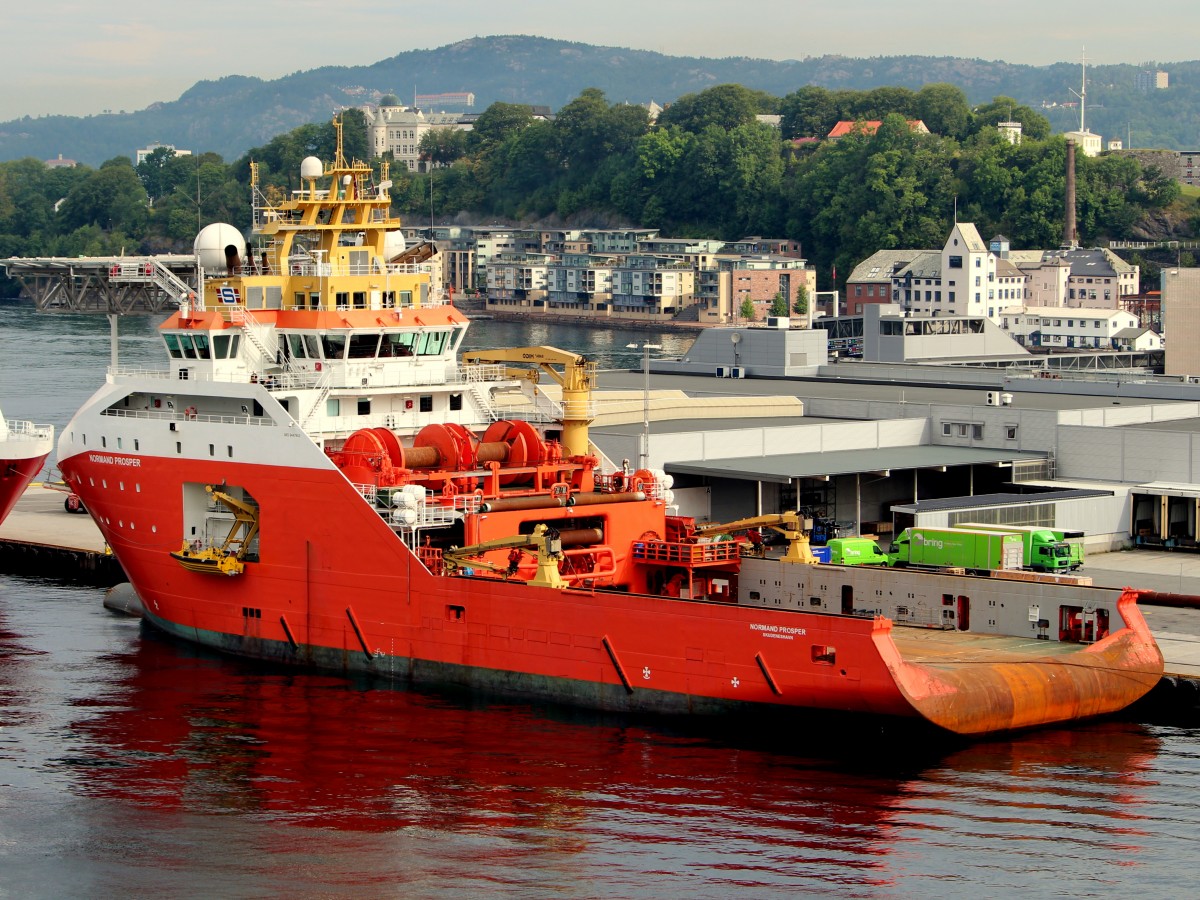 Die Normand Prosper am 26.07.2014 im Hafen von Bergen.