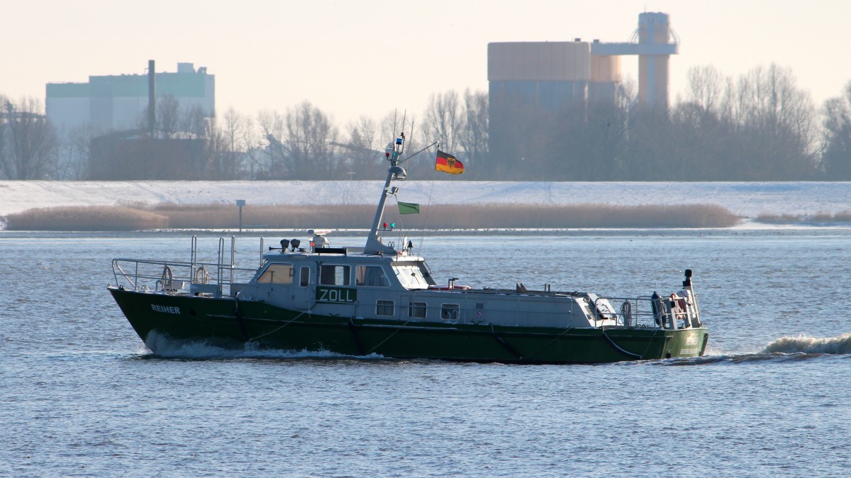 Die Reiher am 23.01.2013 auf der Weser vor Bremerhaven.