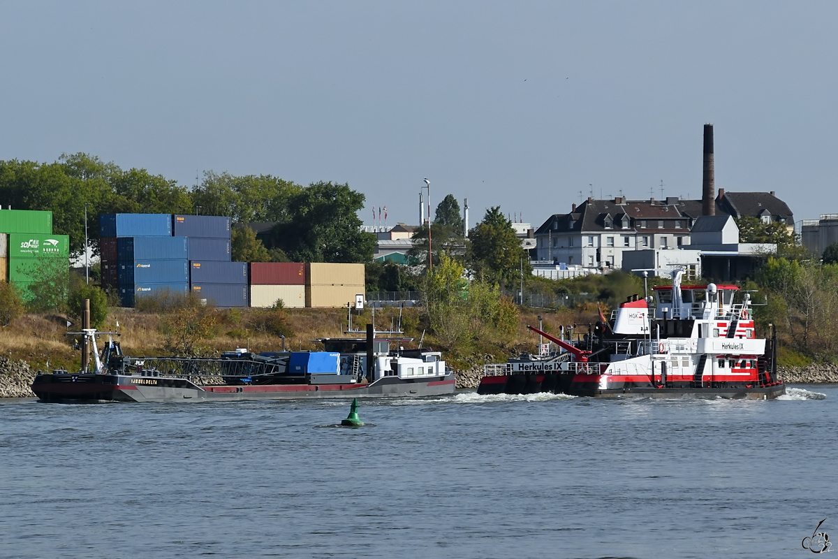 Die Schiffe HERKULES IX (ENI: 02318467) und IJSSELDELTA (ENI: 02324230) waren Ende August 2022 auf dem Rhein bei Duisburg anzutreffen.