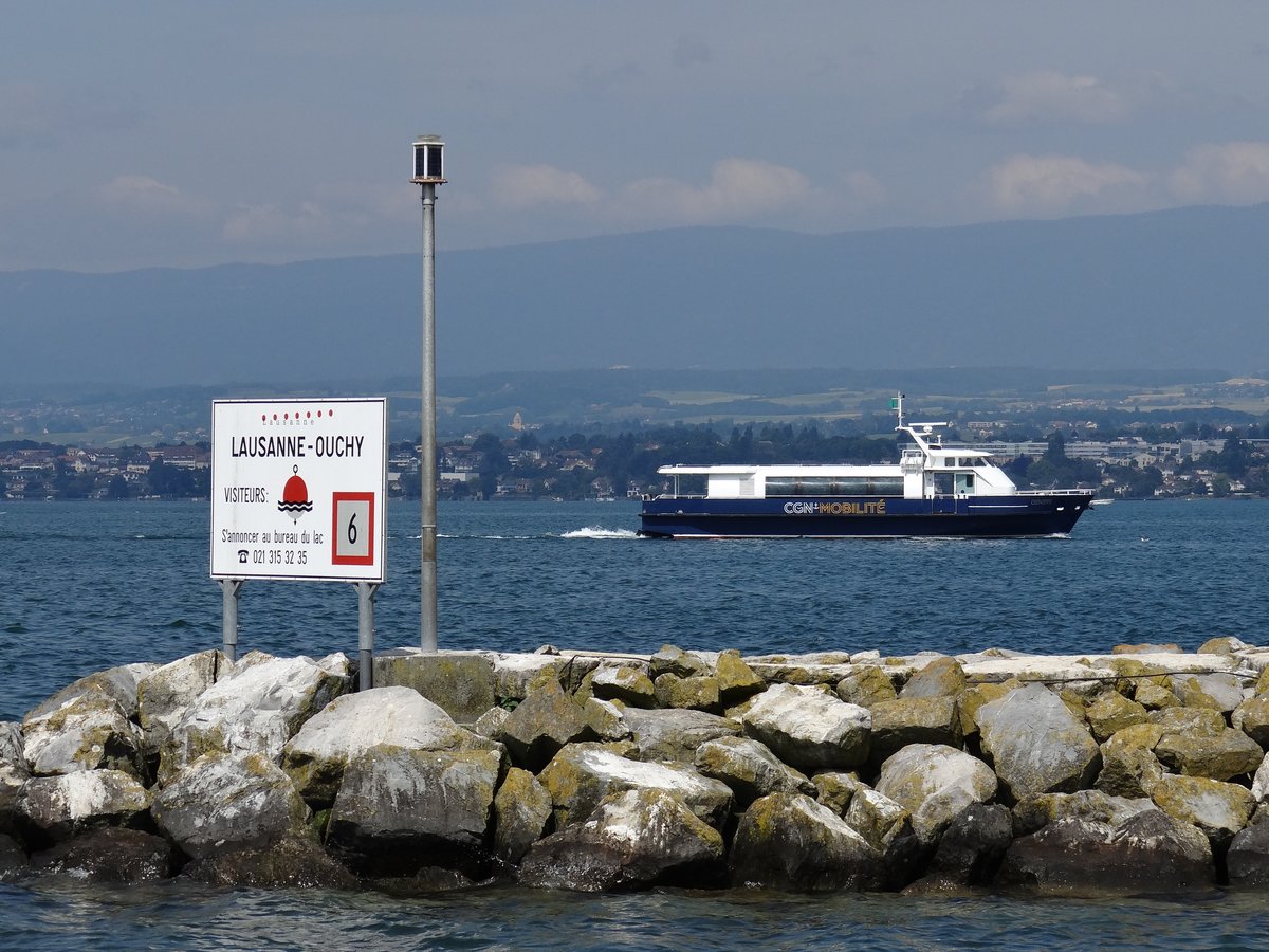 Die Schnellboot   GENEVE  (Baujahr 2007) kommt in Lausanne-Ouchy, 15/06/2018