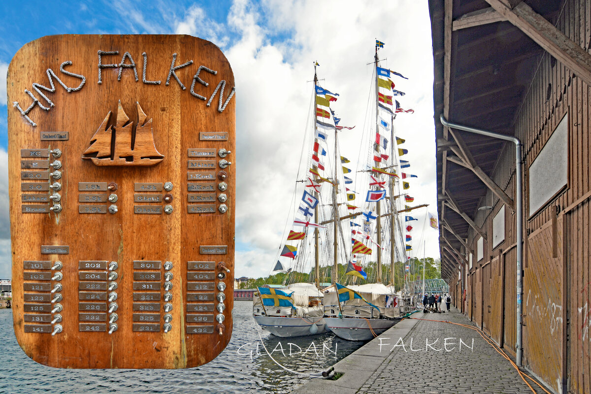 Dienst-Segelboot HMS FALKEN (rechts im Bild) im  Päckchen  mit HMS GLADAN am 28.05.2022 im Hafen von Lübeck. Open-Ship am 27.5.2022 und 28.05.2022. Am Morgen des 29.05.2022 werden FALKEN und GLADAN die Leinen los werfen und wieder gen Ostsee fahren.