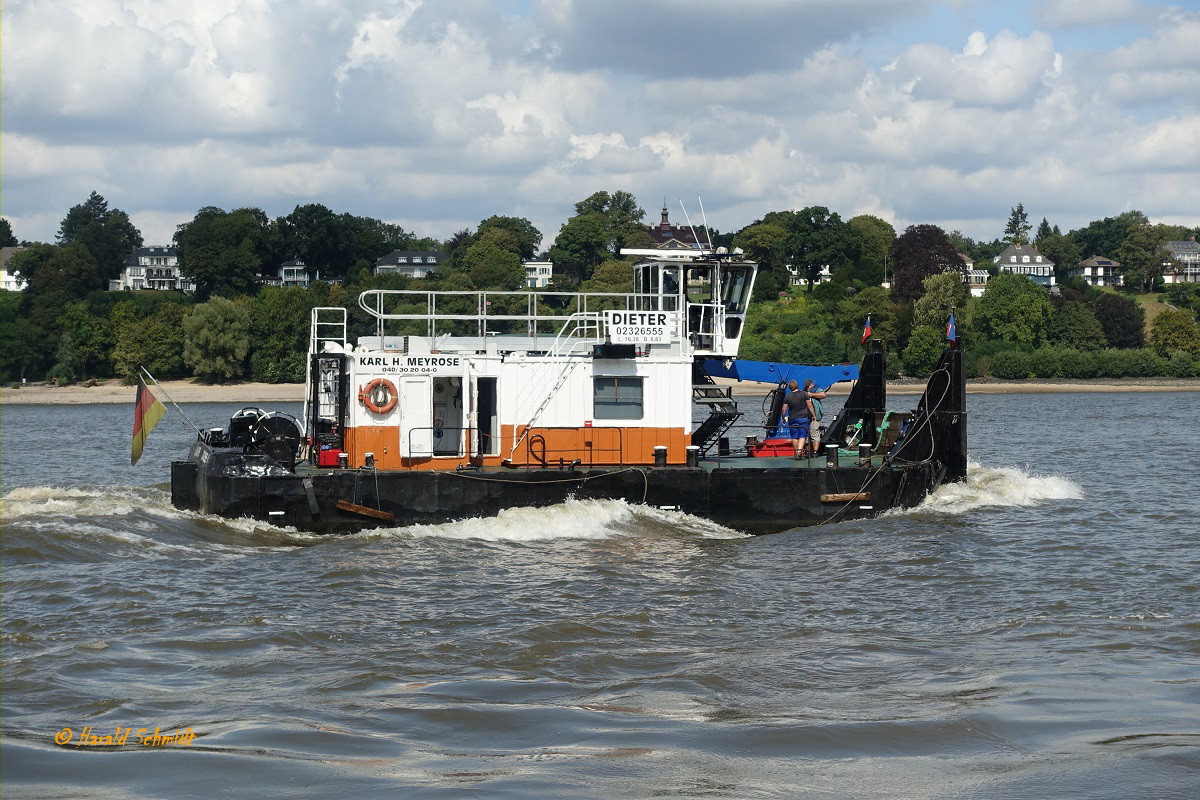 DIETER (ENI 02326555) am 21.8.2019, Hamburg, Elbe vor dem Fähranleger Bubendeyufer 