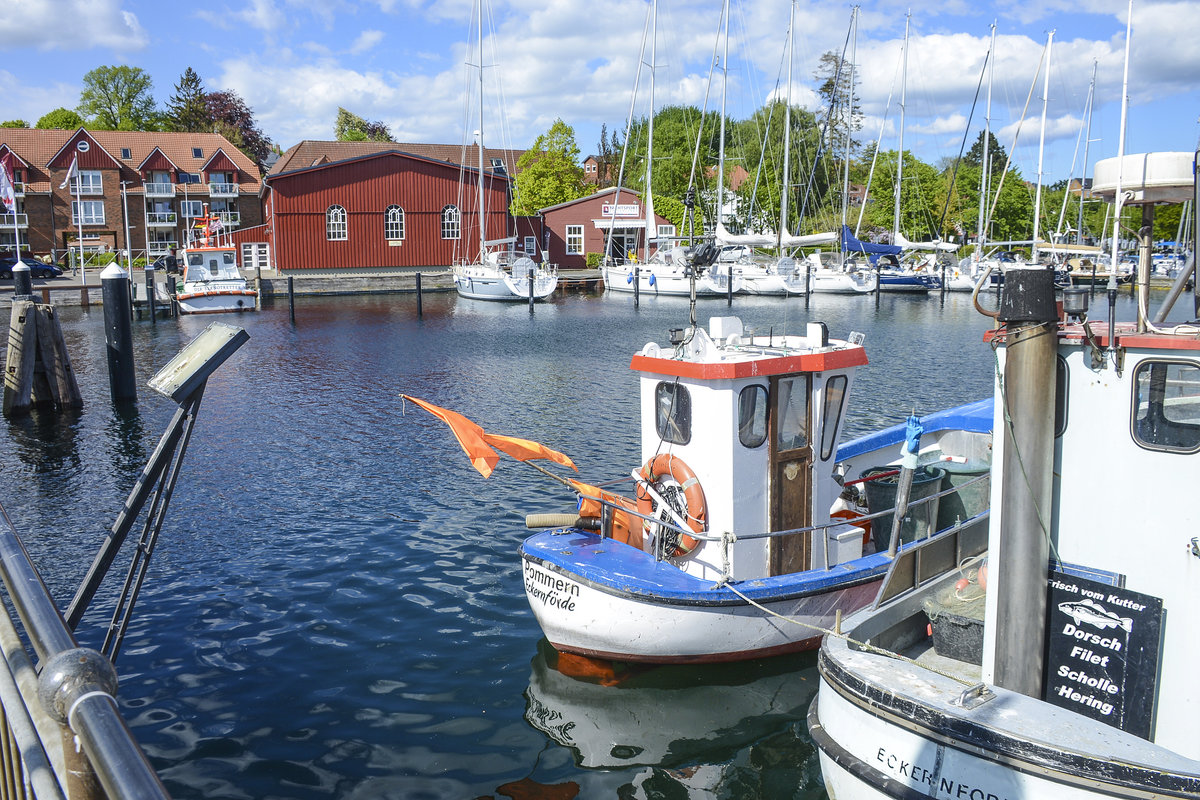 Eckernförde - Der Binnenhafen am Siegfried-Werft. Aufnahme: 11. Mai 2020.