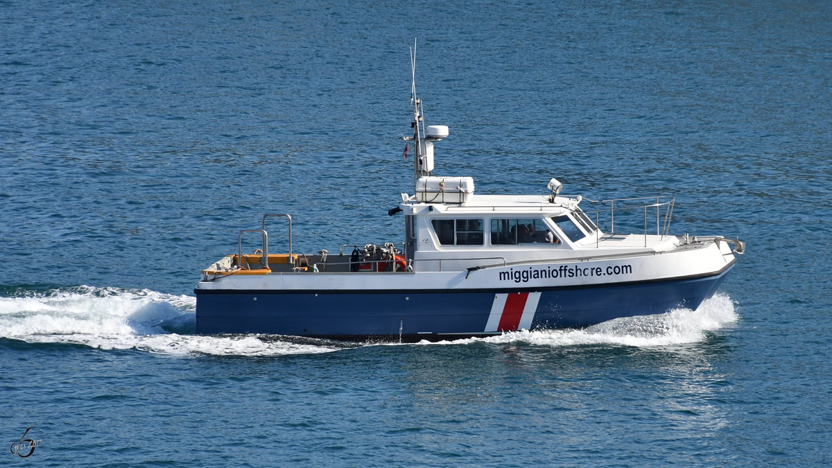 Ein Versorgungsboot  Wilfred  von Miggianiooffshore im Oktober 2017 im Hafen von Valletta.