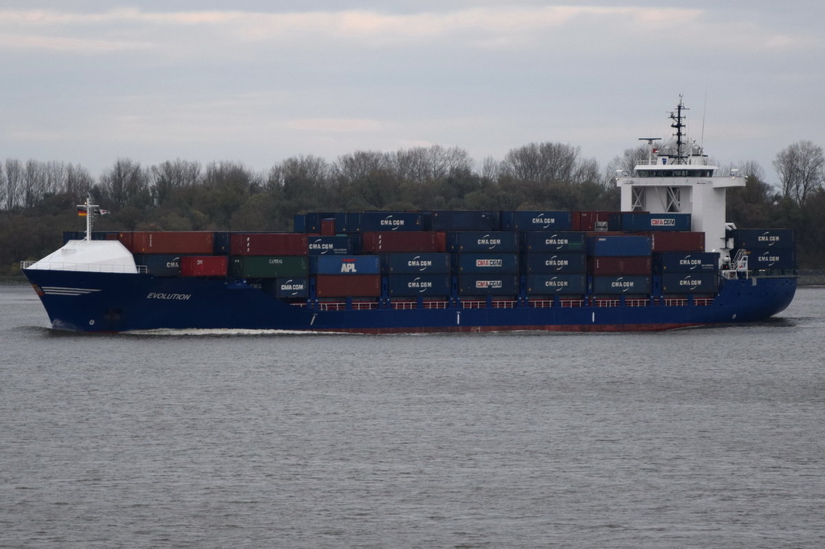 EVOLUTION , Feederschiff , IMO 9136228 , Baujahr 1996 , 1050 TEU  , 145.70 x 23.28 m ,07.11.2016 Grünendeich