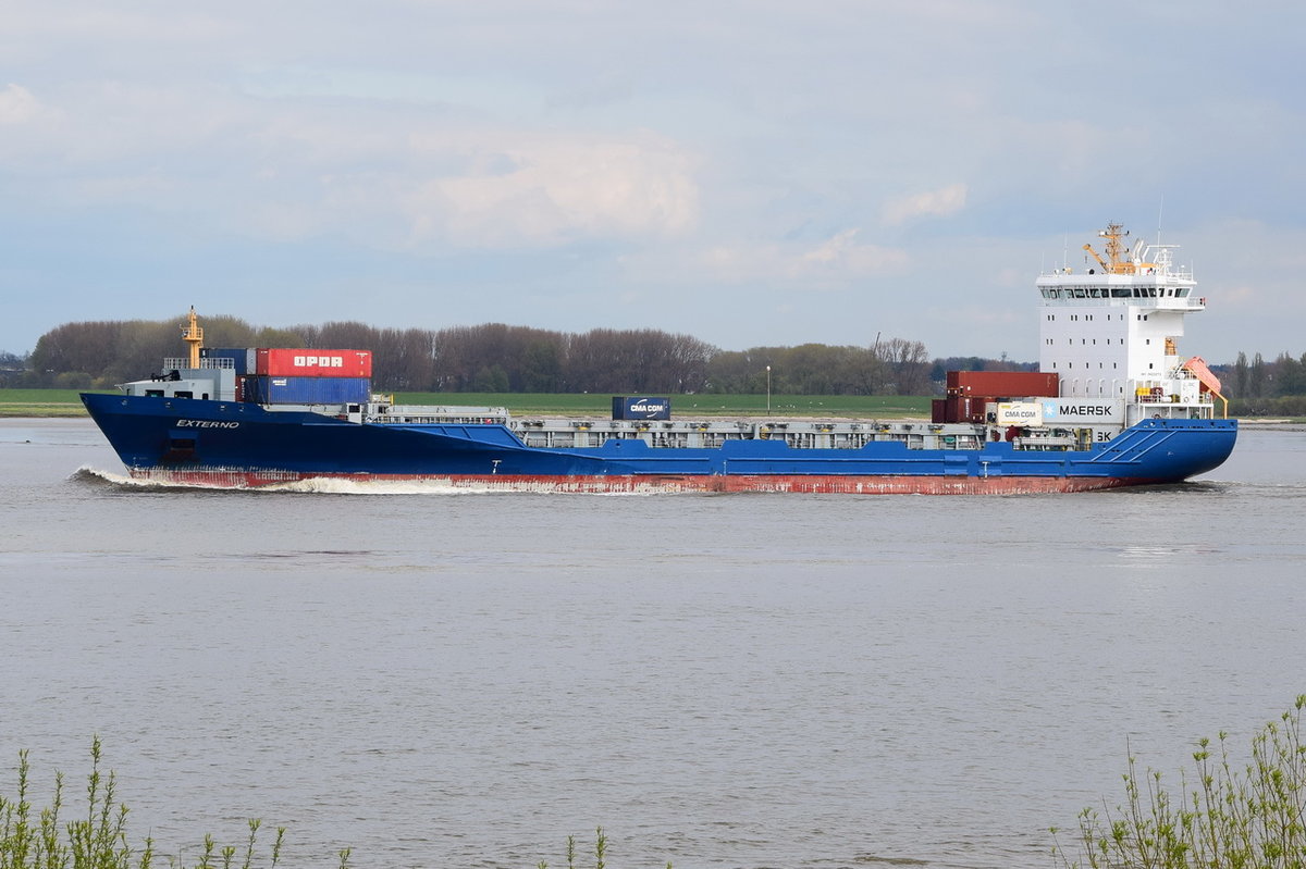 EXTERNO , Feederschiff , IMO 9429273 , 399 TEU , Baujahr 2012 , 140.7 × 23.5m
 , 19.04.2017 Grünendeich