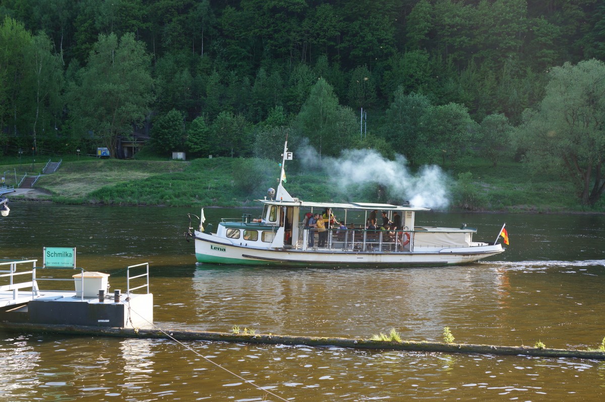 Fhre Lena (ex Kolibri), Bad Schandau, auf der Elbe zwischen Schna und Schmilka (Schsische Schweiz); 13.05.2015
