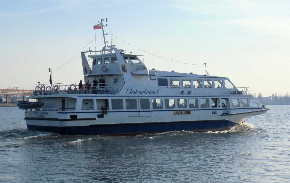 Fahrgastschiff  Chateaubriand  am 19.03.15 in Swinemünde.