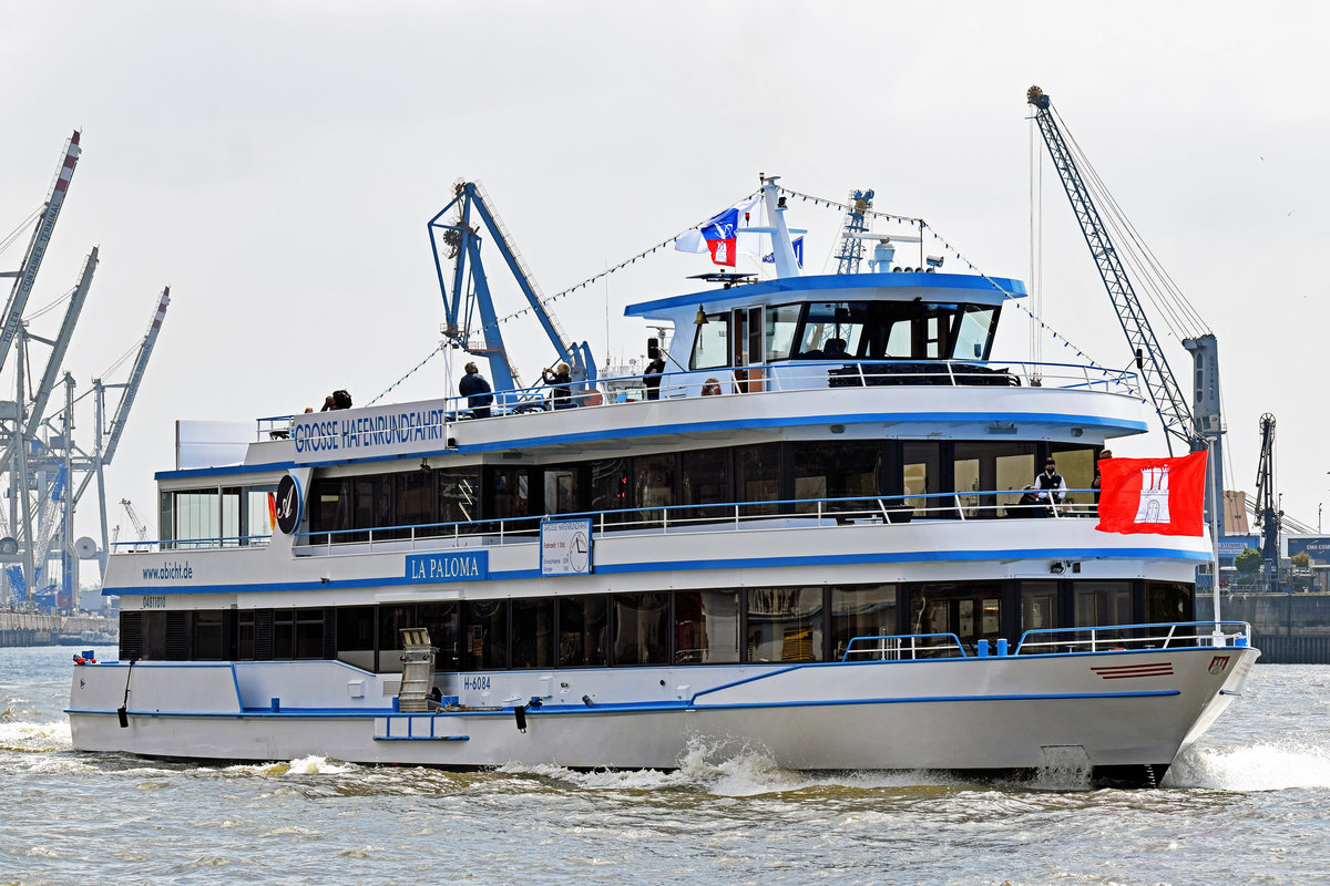 Fahrgastschiff LA PALOMA ex ANJA (ENI-Nr.: 04811010) der Reederei Rainer Abicht am 26.05.2020 im Hafen von Hamburg. Baujahr 2013, Länge 45 Meter