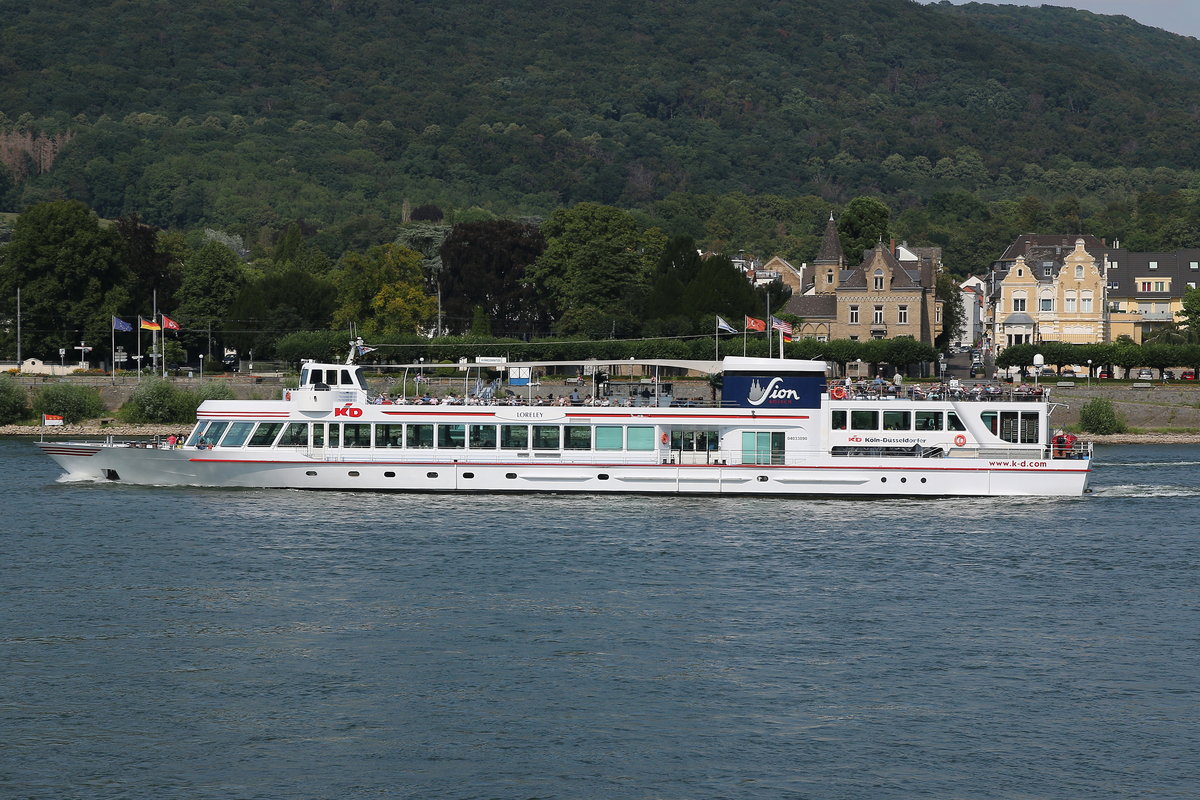 Fahrgastschiff LORELEY der Köln-Düsseldorfer auf dem Rhein bei Königswinter am 22.07.2020.