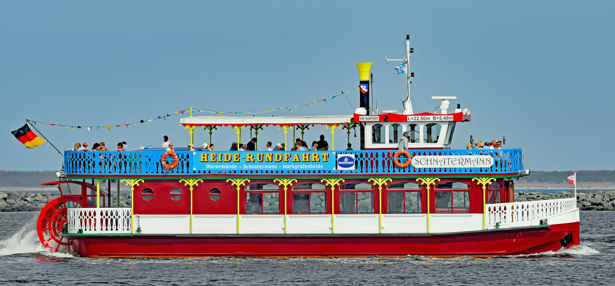 Fahrgastschiff SCHNATERMANN am 30.08.2017 im Hafen von Rostock-Warnemünde