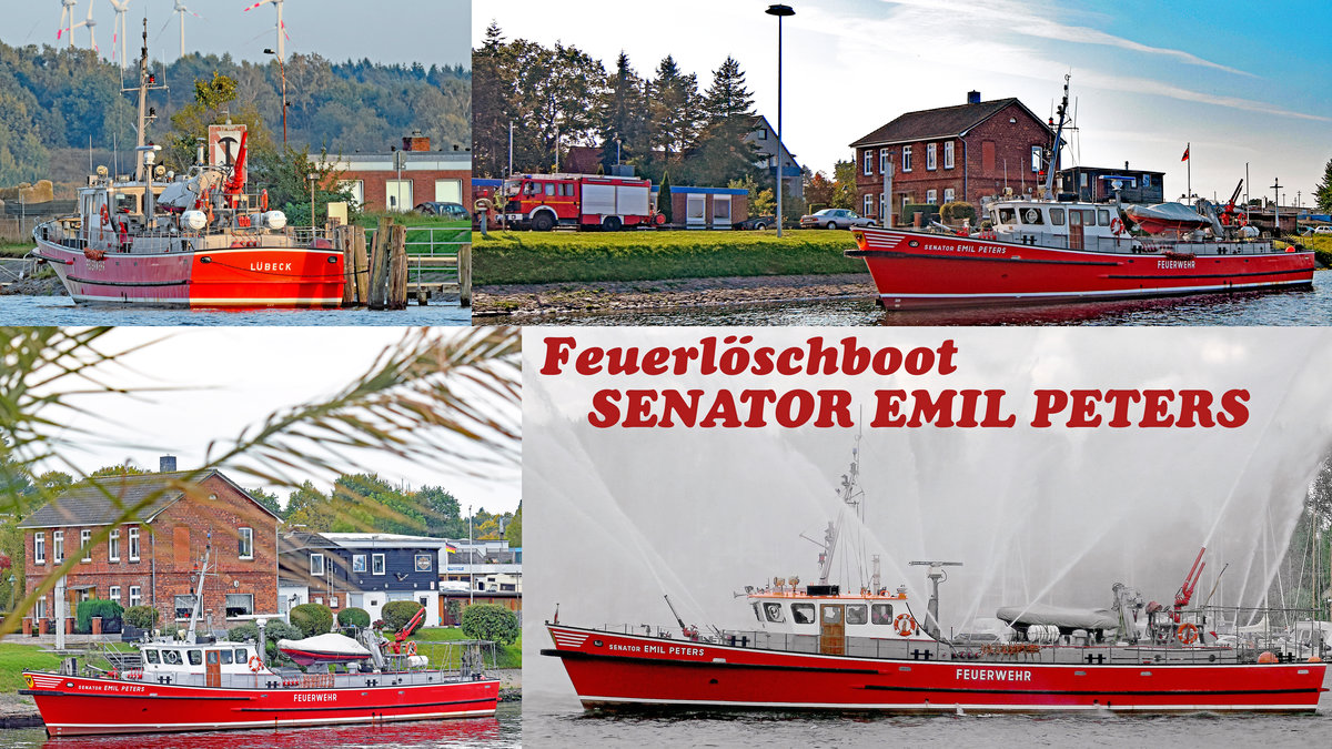 Feuerlöschboot SENATOR EMIL PETERS, hier eine „Collage“, zusammengestellt aus Aufnahmen von 2011 (unten rechts) bis 2020 (unten links) 