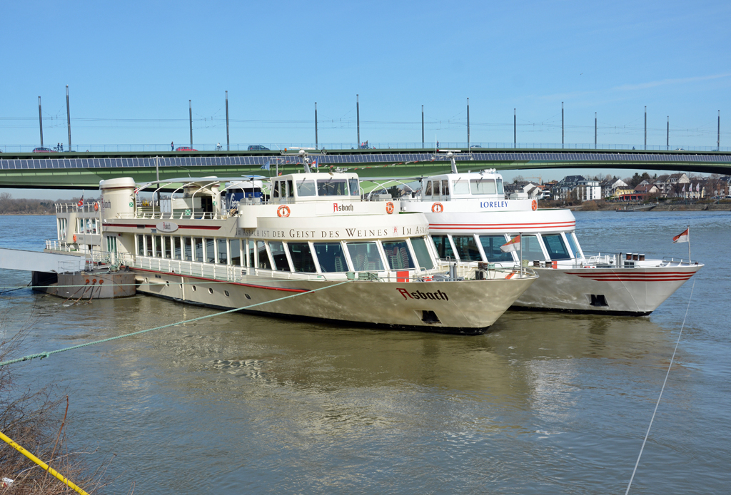 FGS  Asbach  und FGS  Loreley  als Päckchen am Rheinufer in Bonn - 08.03.2015