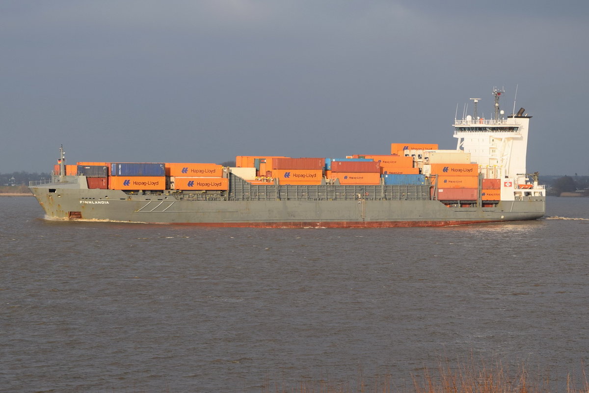 FINNLANDIA , Feederschiff , IMO 9315032 , Baujahr 2004 , 134 x 23m , 868 TEU , 13.03.2016 Grünendeich