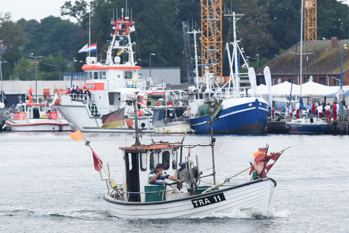 Fischereifahrzeug TRA 11 JAN am 27.08.2022 im Hafen von Lübeck-Travemünde
