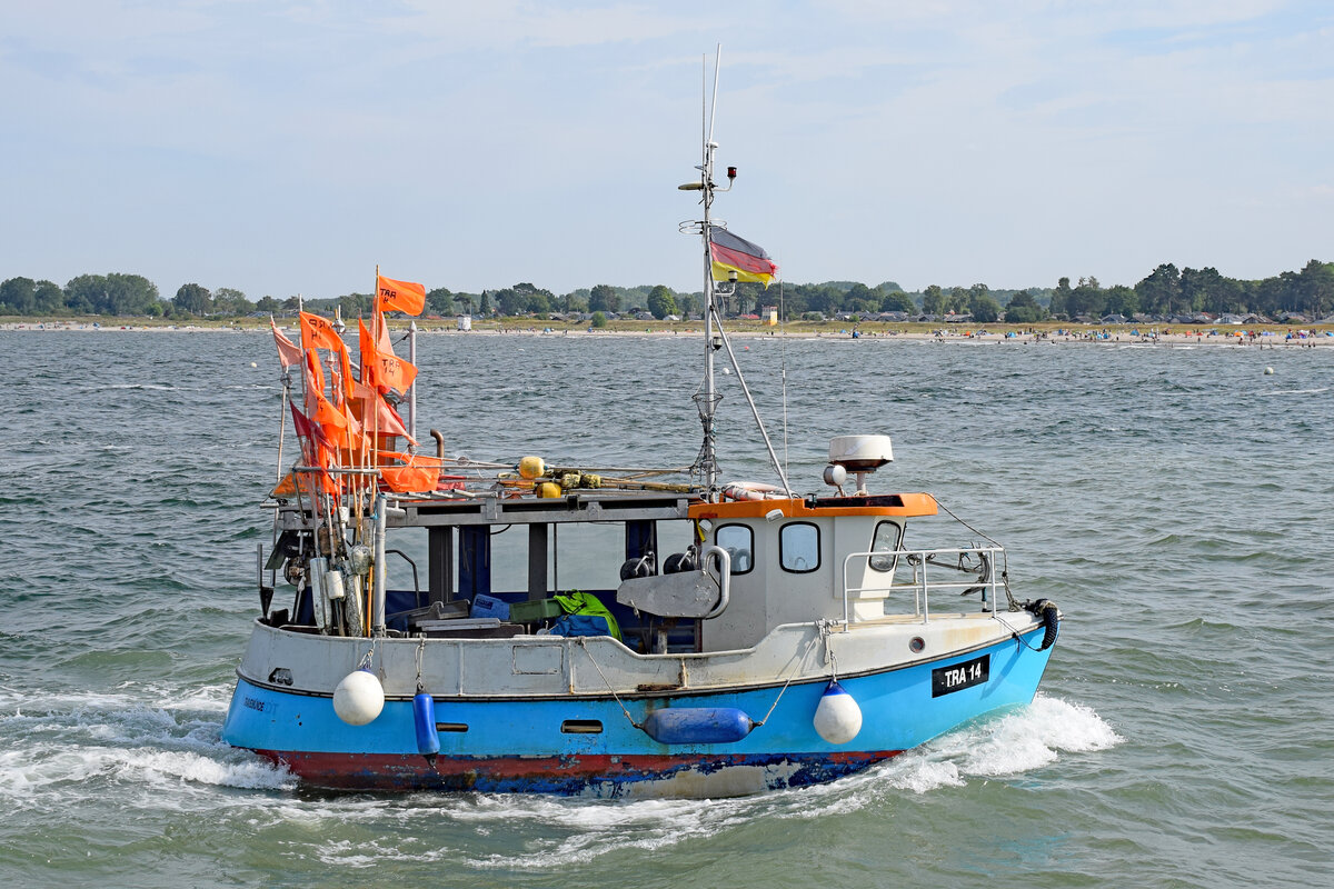 Fischereifahrzeug TRA 14 CONSTANTIA II am 14.08.2022 in der Ostsee vor Lübeck-Travemünde