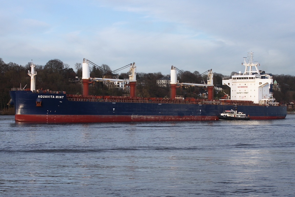 Frachtschiff AQUAVITA MINT (IMO 9875628); Datum: 02.03.2026; Aufnahmeort: Elbe/Hafen Hamburg, Deutschland.