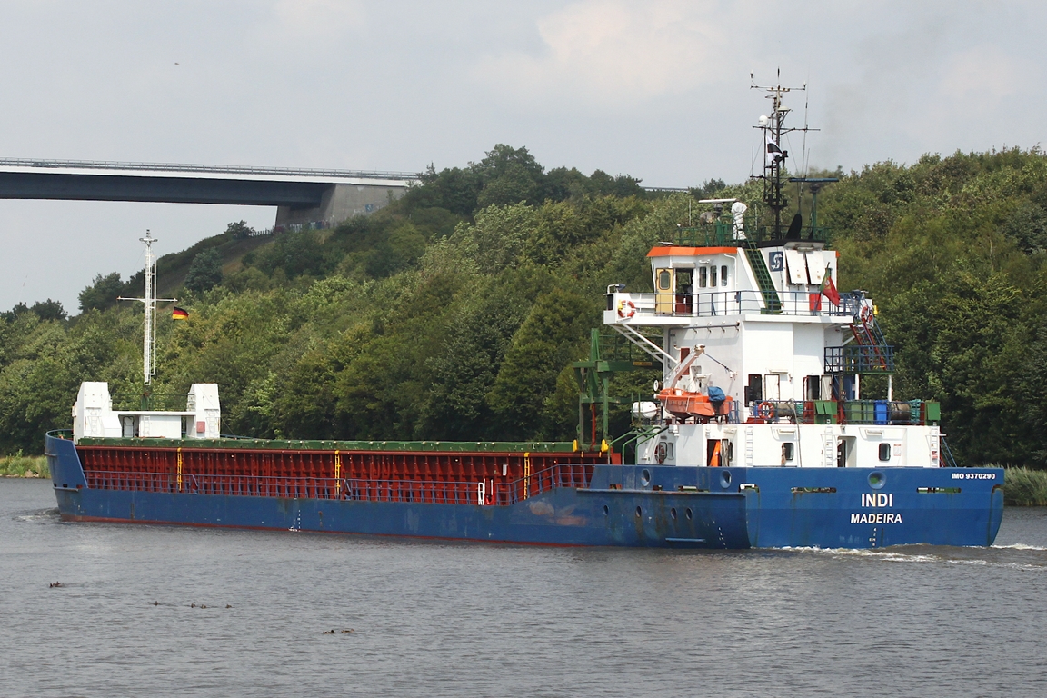 Frachtschiff INDI (IMO 9370290); Datum: 25.07.2026; Aufnahmeort: NOK/Hohenh�rn, Deutschland.