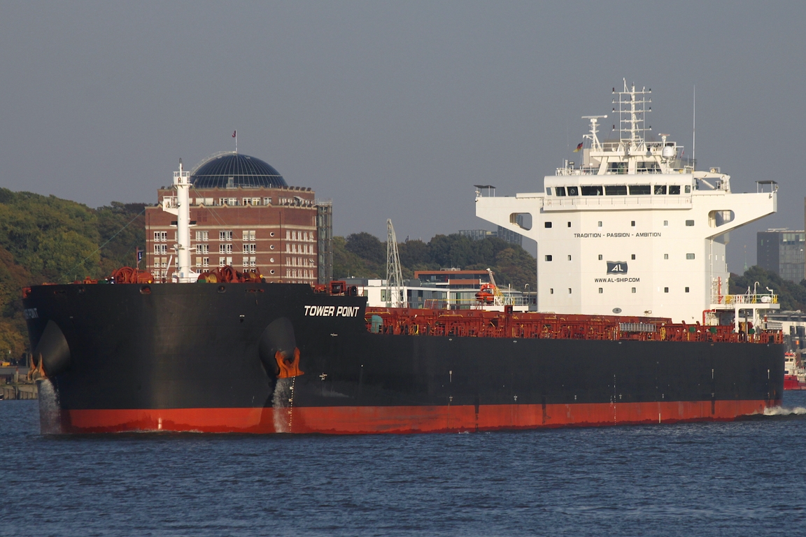 Frachtschiff TOWER POINT (IMO 1033676); Datum: 05.10.2026; Aufnahmeort: Elbe/Hafen Hamburg, Deutschland.