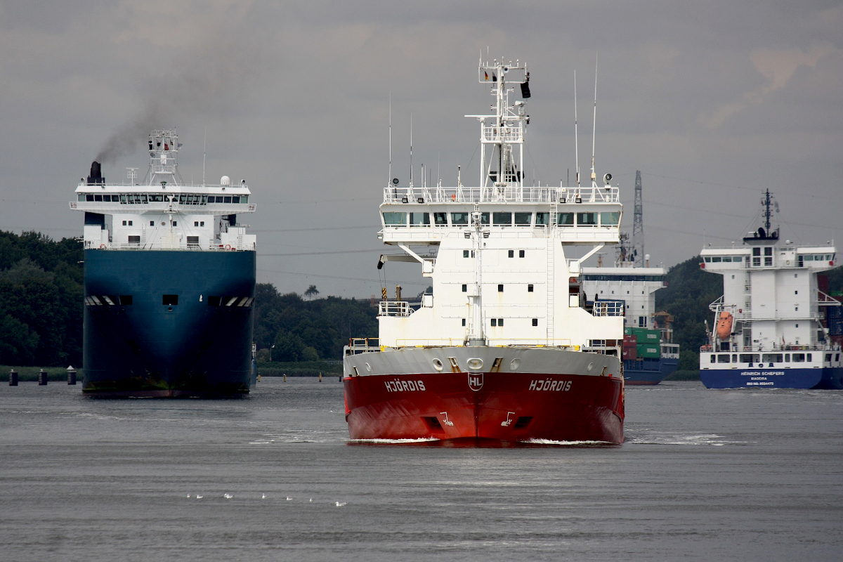 General cargo HJORDIS (IMO:9126235) L.119 m B.17 m Flagge Finland am 07.08.2022 im NOK bei Schacht Audorf.