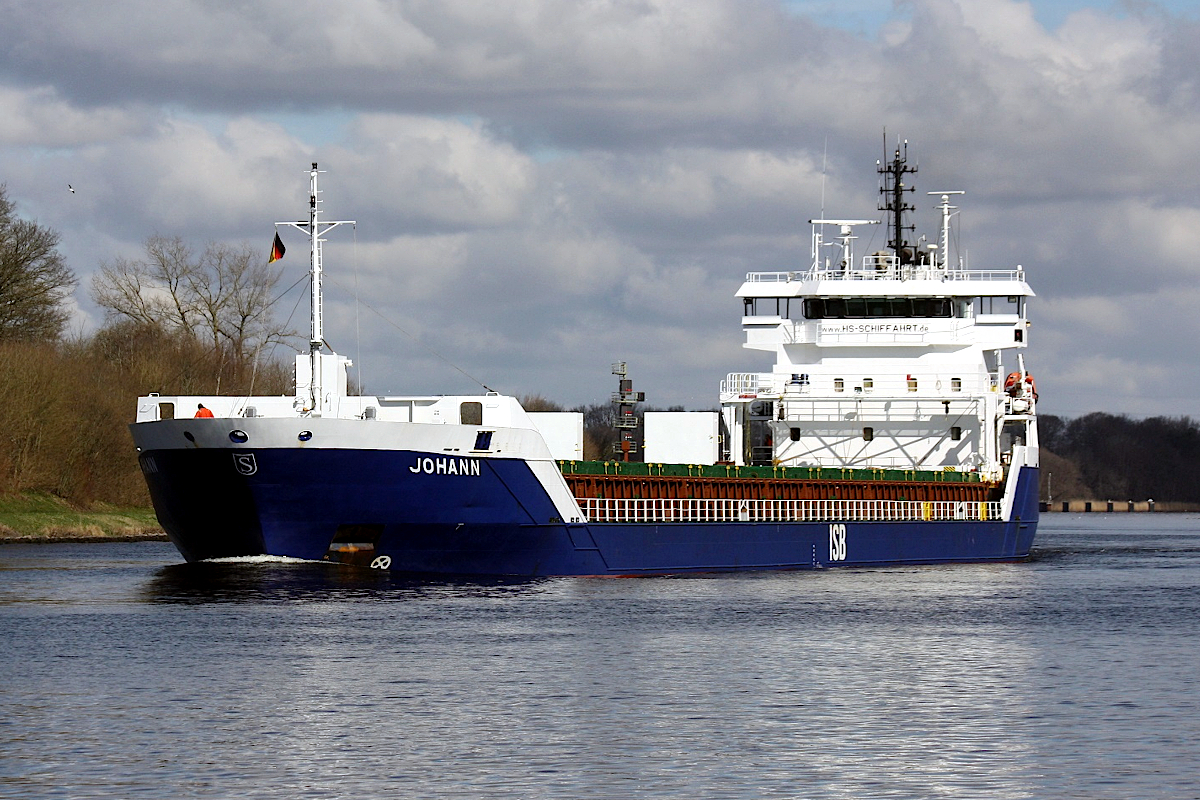 General cargo JOHANN (IMO:9534298) Flagge Liberia am 03.04.2023 im NOK bei Schacht Audorf.