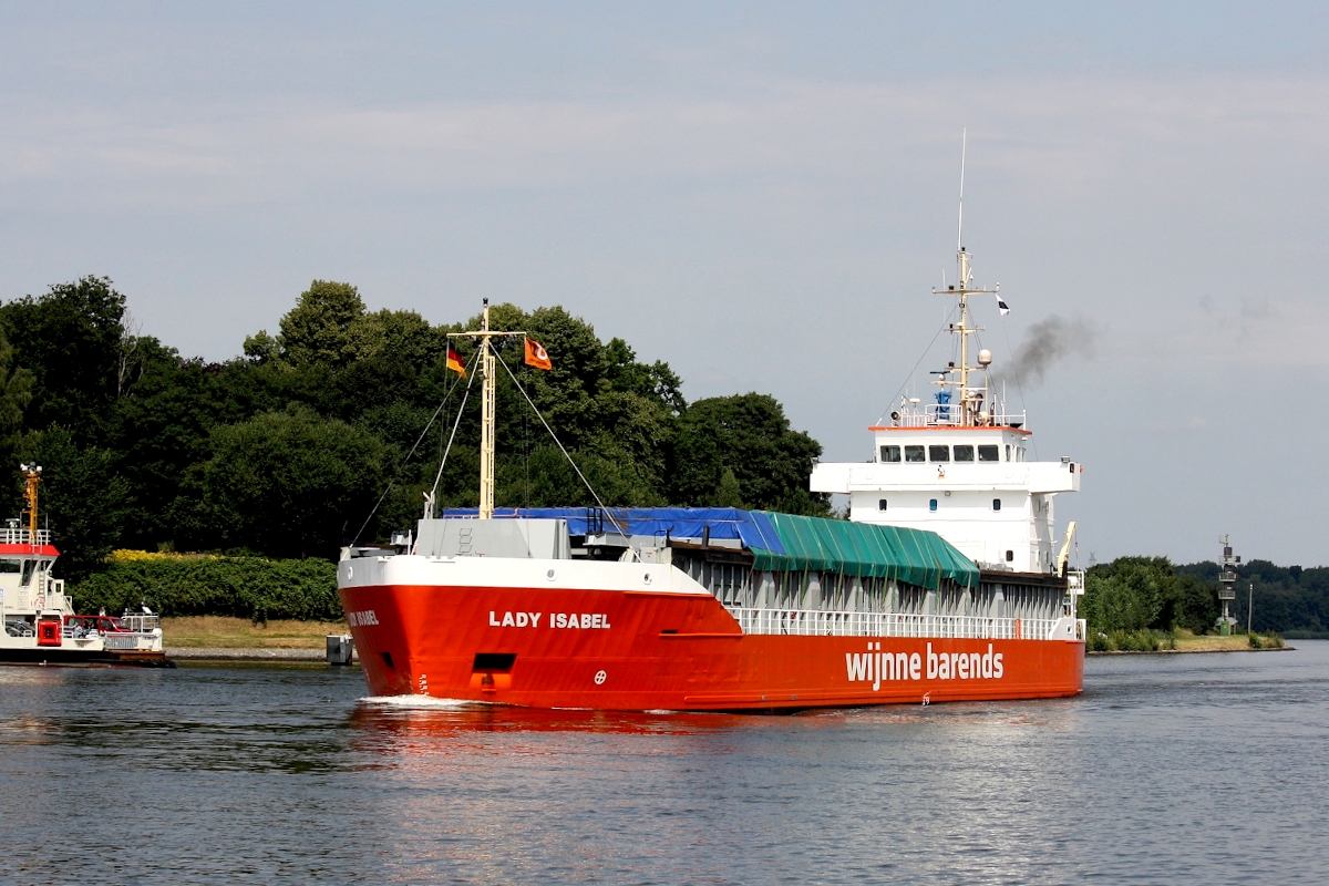 General cargo LADY ISABEL (IMO:9148128) Flagge Niederlande am 30.07.2022 im NOK bei Schacht Audorf.