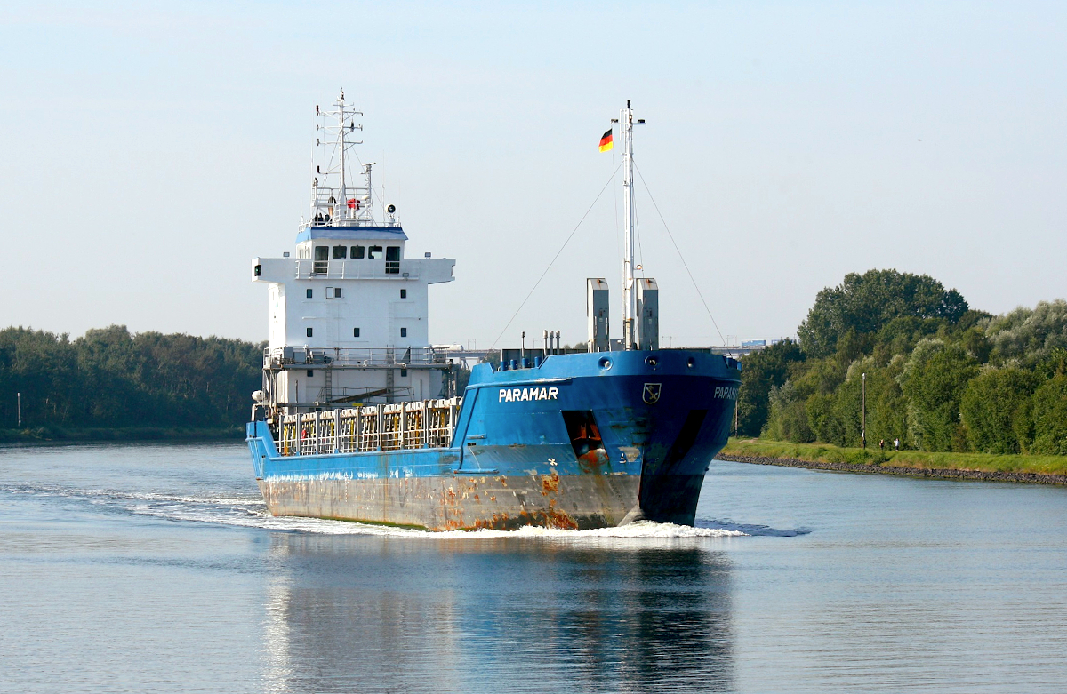 General Cargo PARAMAR (IMO:9190262) L.89m B.13m Flagge Zypern Reederei Held Haren Ems im NOK bei Schacht-Audorf am 09.09.2021 nach Kiel.