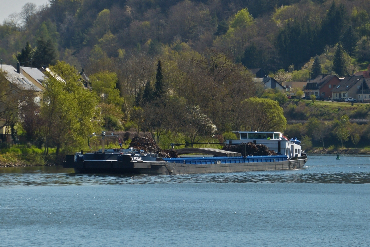 GMS „BORNRIF“, ENI 02321276, L 110 m; B 11,40 m; Tonnage 3105 t; Bj 1994; Heimathafen Rotterdam; beladen mit Schrott, aufgenommen an der Deutsch Luxemburgischen Grenze nahe Wasserbillig. 27.04.2021