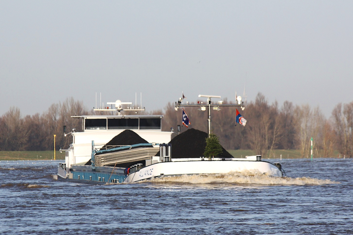 GMS ALLIANCE (ENI:02329651) L.135 m B.11,45 m T 4005 TEU 264 Flagge Niederlande auf dem Rhein am 06.01.2022 in Xanten zu Berg.