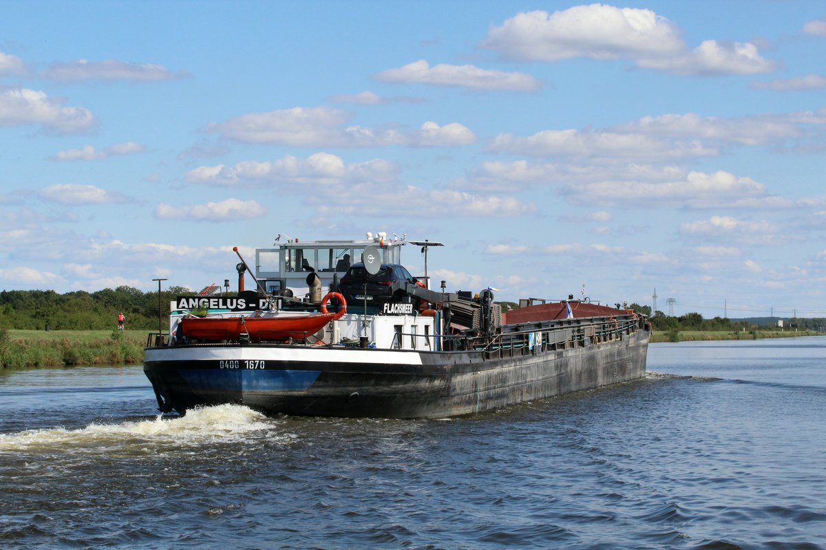 GMS Angelus-Dei (04001670 , 80 x 8,20m) am 28.08.2017 auf dem Mittellandkanal zw. den km 318...319 mit Fahrtrichtung Osten / Trogbrücke / schleuse Hohenwarthe unterwegs.