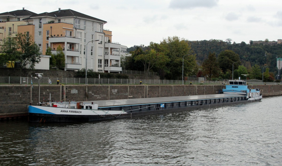 GMS Anna Firmbach (02326068 , 110 x 10.50m) lag am 21.10.2014 in Koblenz am Theodor-Heuss-Ufer / Mosel.
