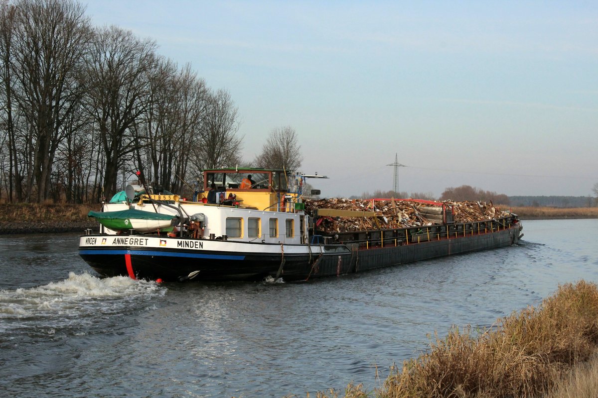 GMS Annegret (04018550 , 80 x 8,24m) war am 19.01.2019 im Elbe-Havelkanal bei Ihleburg mit Fahrtrichtung Schleuse Zerben unterwegs.