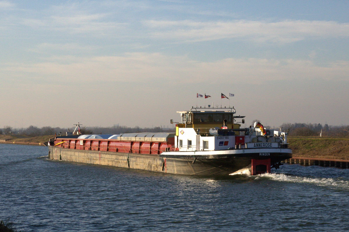 GMS Annerose (04007180 , 80 x 8,2m) am 17.01.2020 im Mittellandkanal Höhe Barleber Seen / Elbeu am Talfahrt.