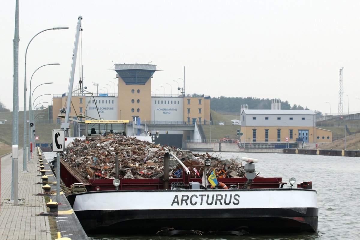 GMS Arcturus (04018710 , 80 x 9m) am 11.02.2017 unterhalb der Doppelschleuse Hohenwarthe am Übergang Mittellandkanal / Elbe-Havel-Kanal.