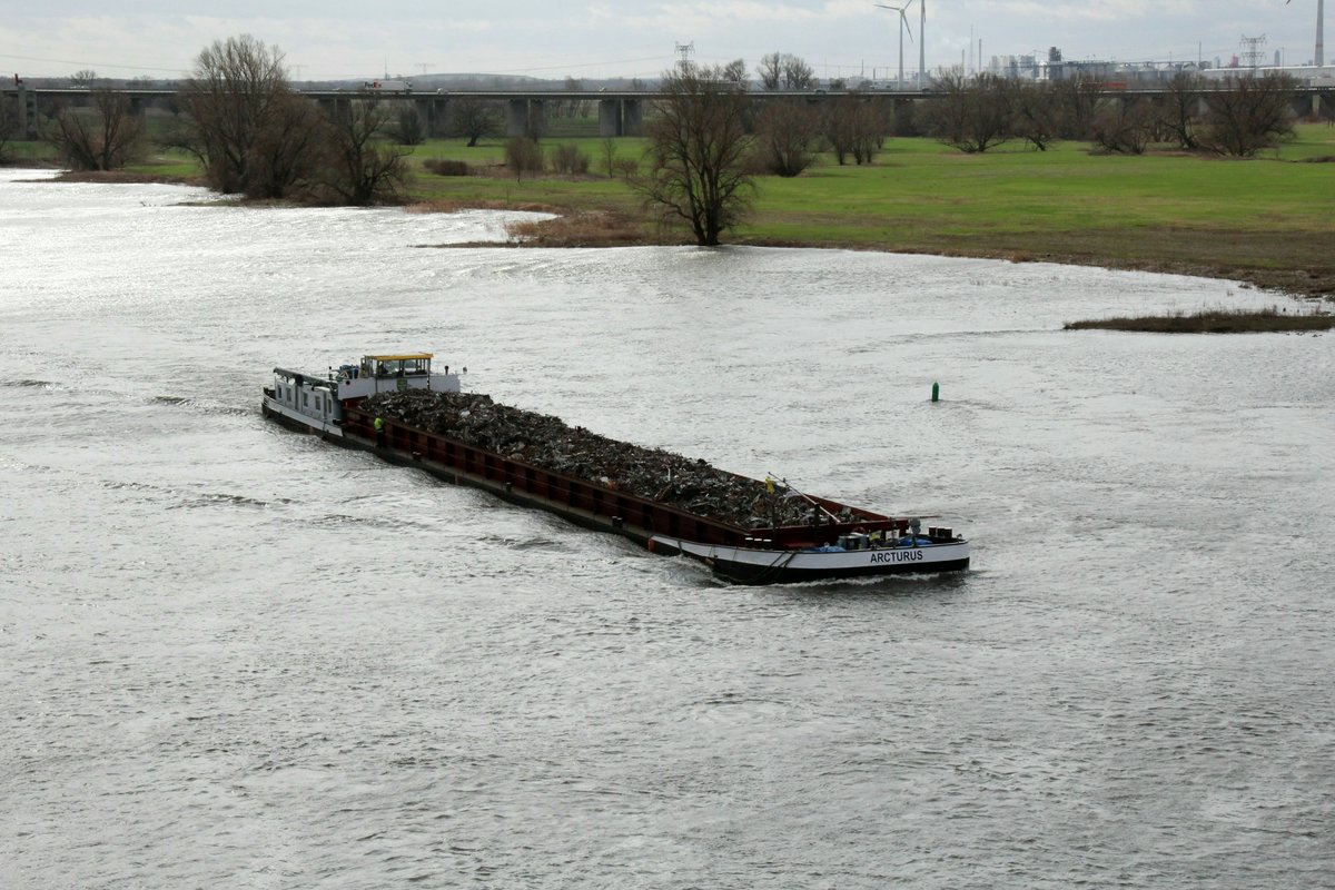 GMS Arcturus (04018710 , 80 x 9m) am 13.03.2019 auf der Elbe bei Hohenwarthe auf Talfahrt.