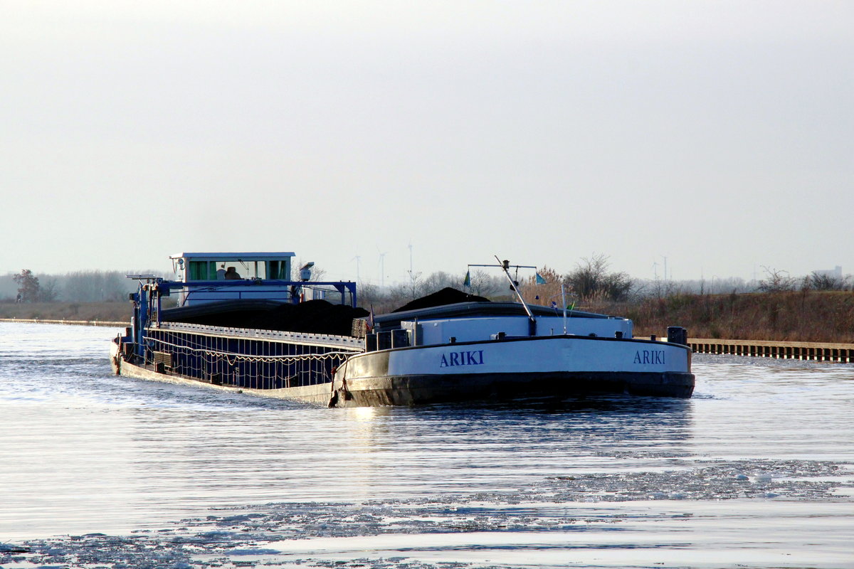 GMS  ARIKI  (06003662 , 80 x 8,20m) am 22.02.2021 im  MITTELLANDKANAL  Höhe Barleber See I auf Bergfahrt.