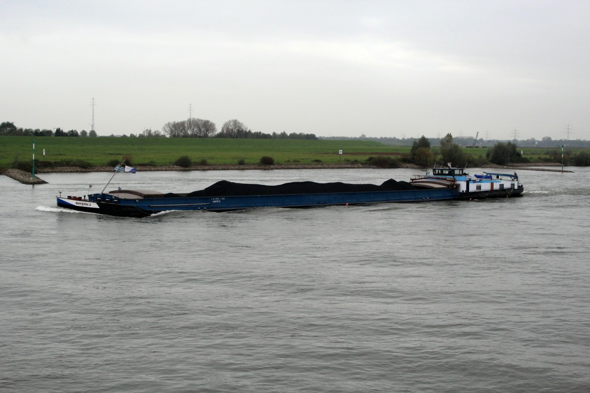 GMS Bayern 2 (04600610 , 84 x 9,50m)  schleppte  am 23.10.2014  seine Kohlen  bei Rhein-km 796,5 zu Berg.