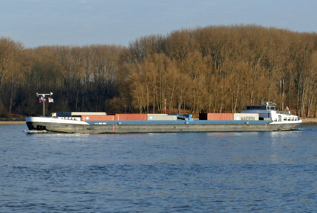 GMS  Bernadette  mit Containern auf dem Rhein bei Mondorf - 18.01.2017