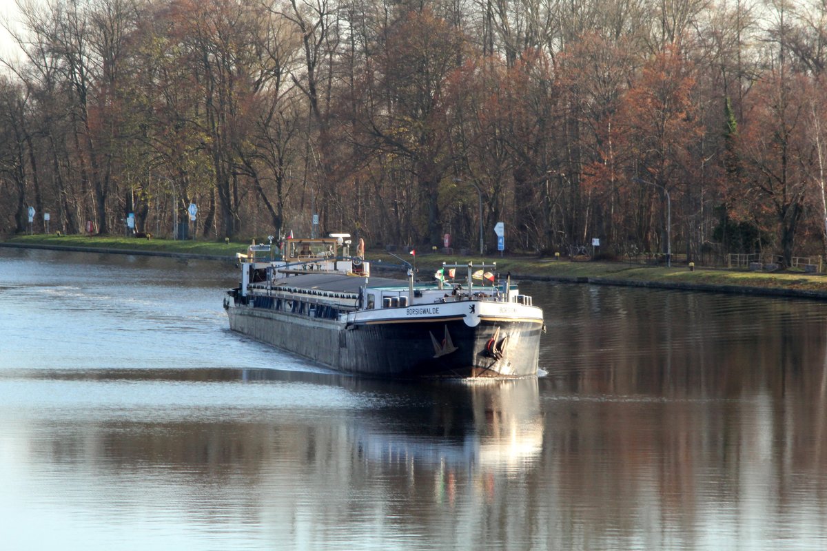 GMS Borsigwalde (04024070 , 70 x 8m) am 29.11.2017 auf der Havel zu Tal kurz vor der Schleuse Brandenburg.