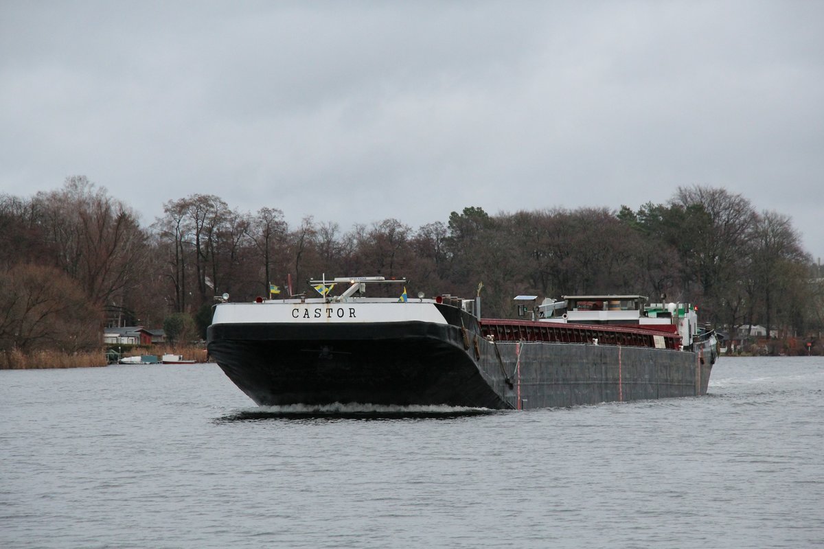 GMS  CASTOR  (04605000 , 85 x 9,50m) am 12.01.2021  im Weißer See / UNTERE HAVEL-WASSERSTRASSE  Höhe Neu Fahrland / Nedlitz auf Talfahrt.