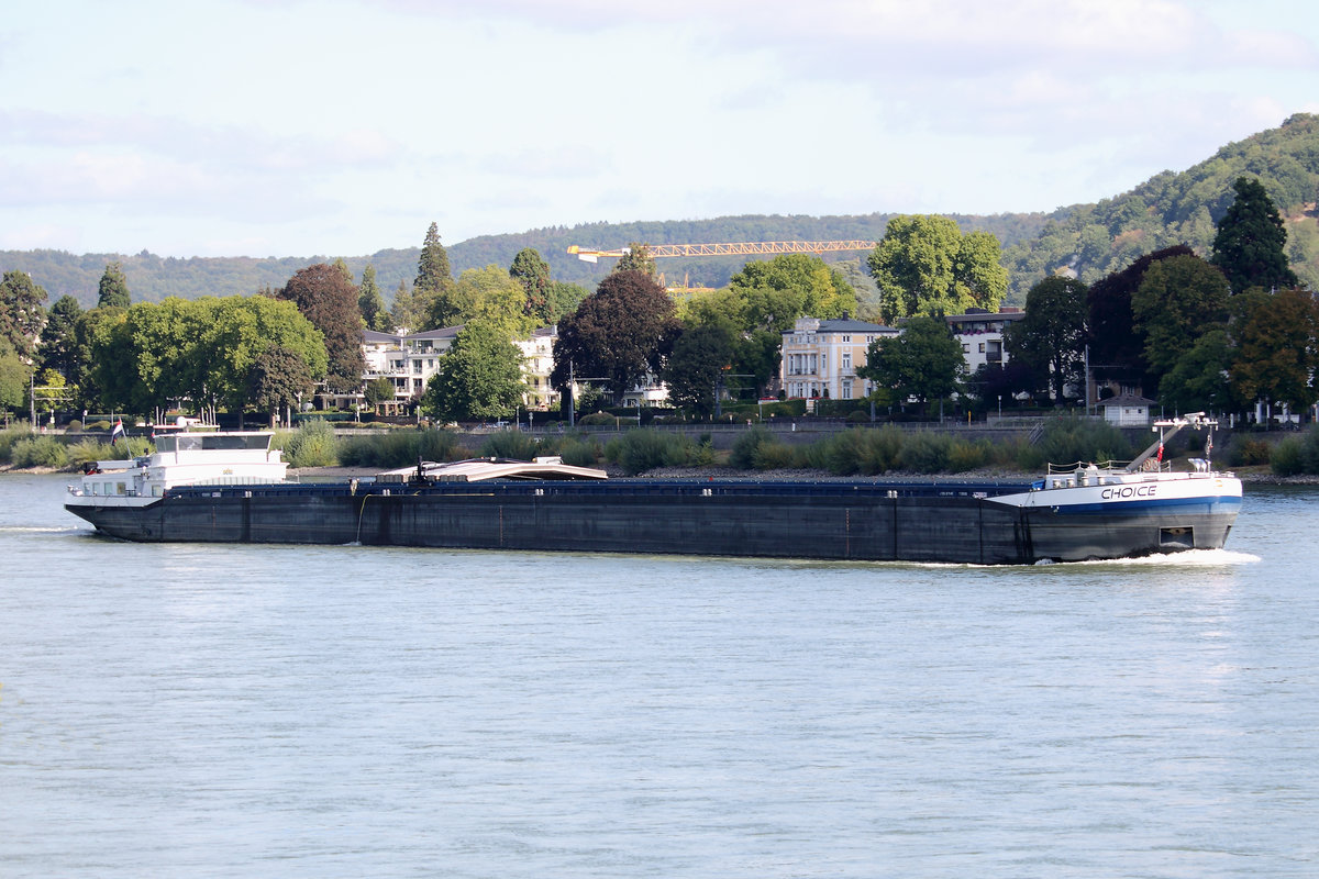 GMS CHOICE, ENI 02332304, Nijmegen/NL. Auf dem Rhein bei Königswinter am 10.09.2020. 