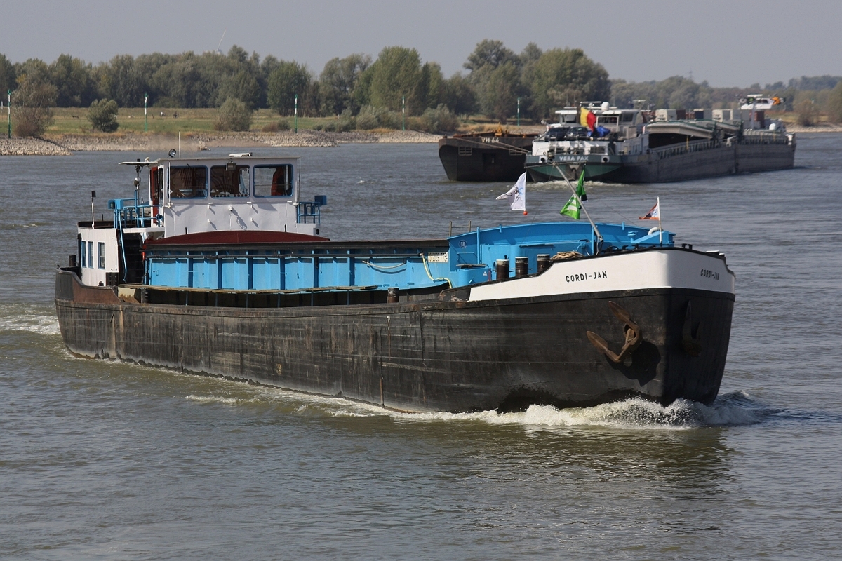 GMS Cordi-Jan-02312829 Hier die Cordi-Jan (Baujahr 1949) am 13.10.2018 auf dem Rhein bei Xanten.